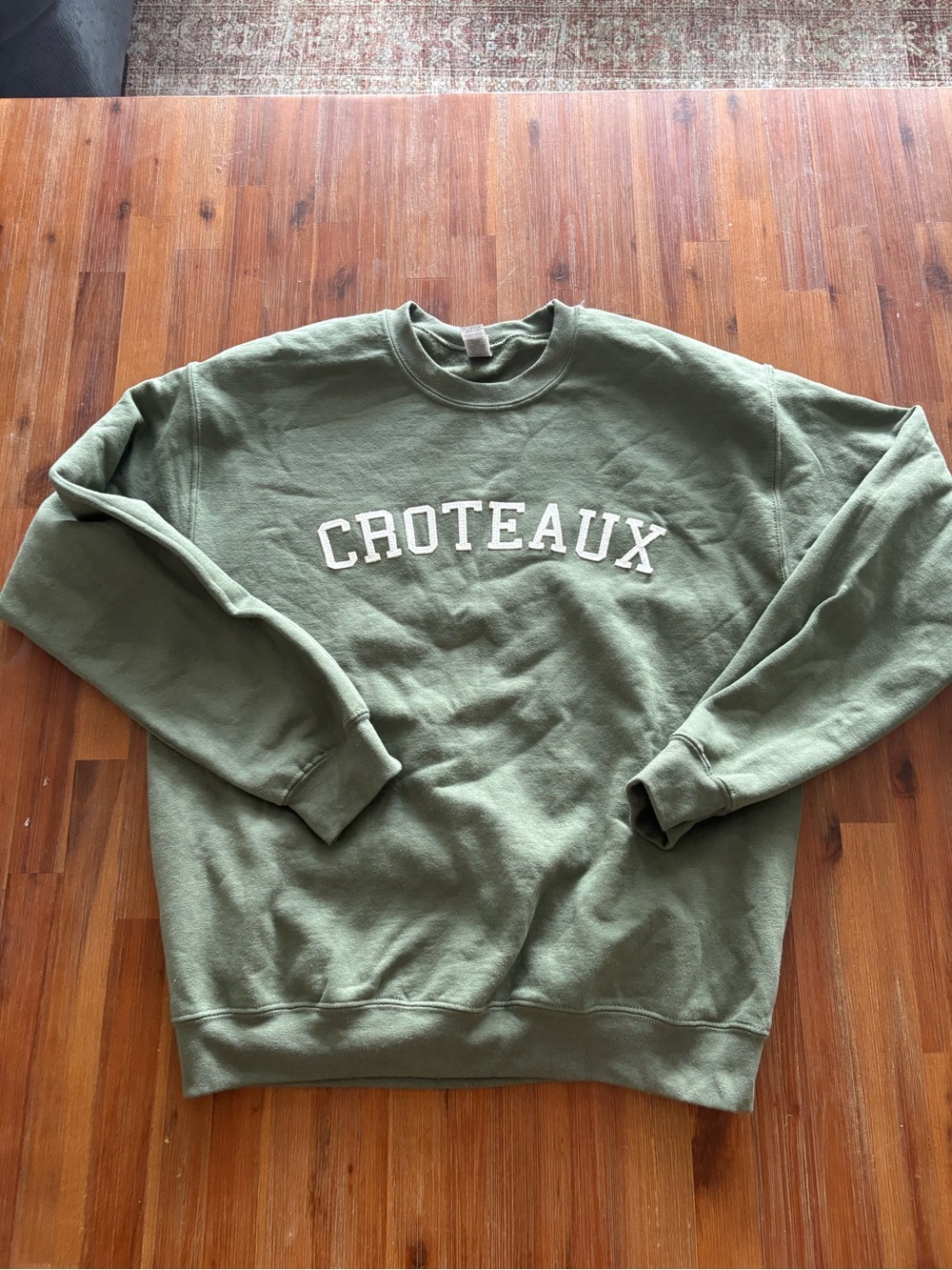 Olive Green “Croteaux” Vineyards Crewneck Sweatshirt with White Lettering